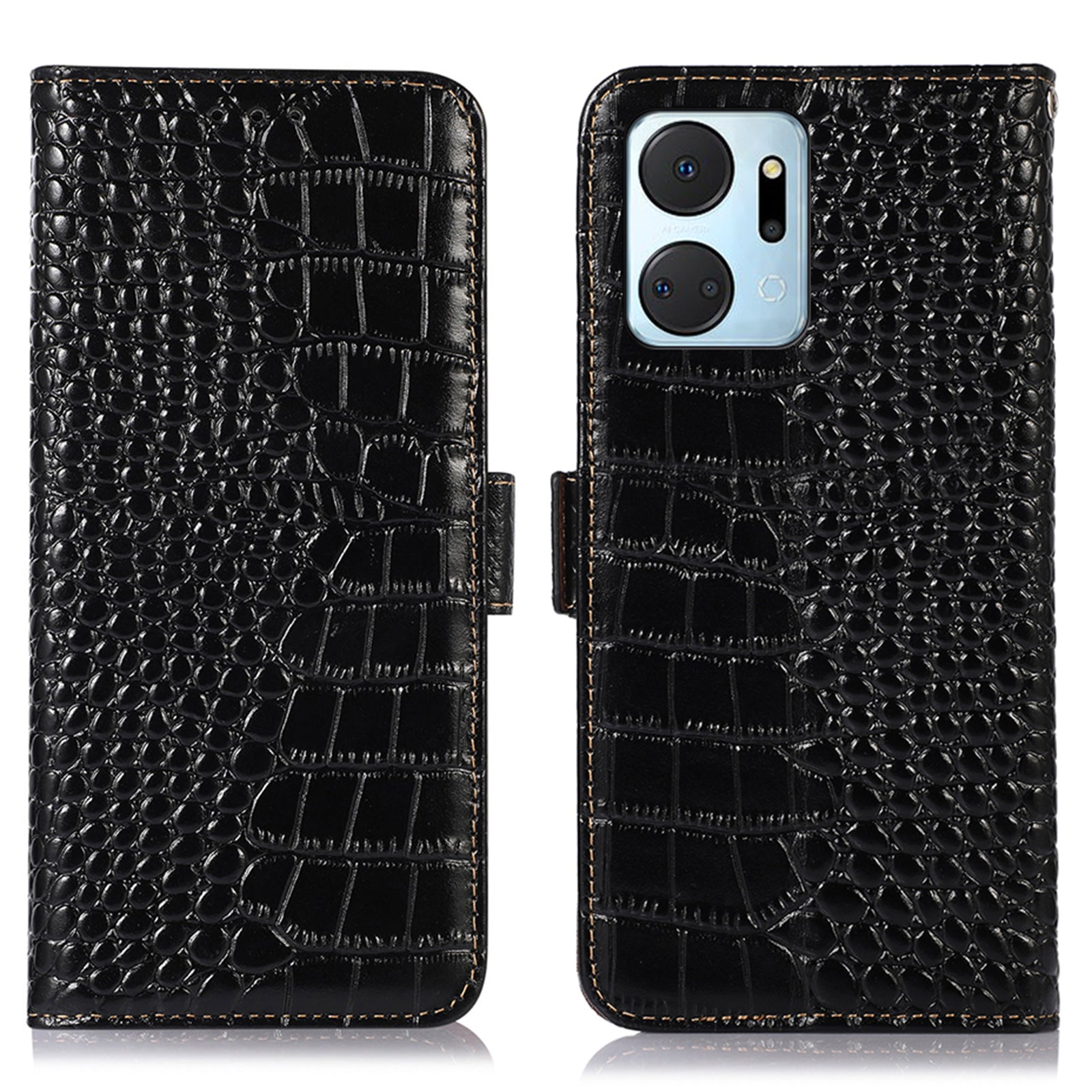 Genuine Cowhide Leather Phone Case for Honor X7a 4G RFID Blocking Wallet Stand Phone Cover Genuine Cowhide Leather Phone Case for Honor X7a 4G RFID Blocking Wallet Stand Phone Cover